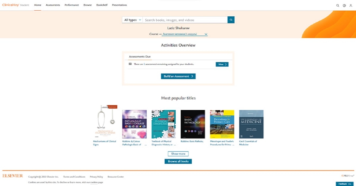 Students have the opportunity to use Elsevier's educational platforms ClinicalKey Student and Osmosis.