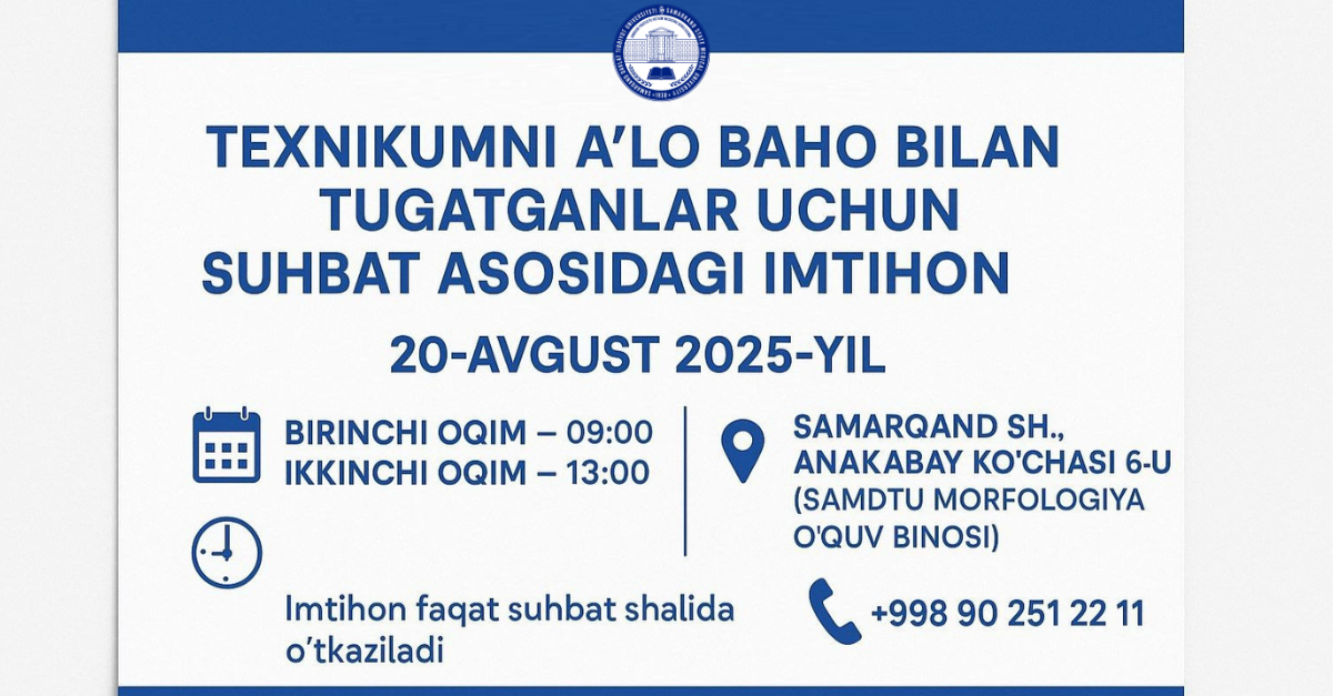 Texnikum bitiruvchilar uchun imtihon kuni