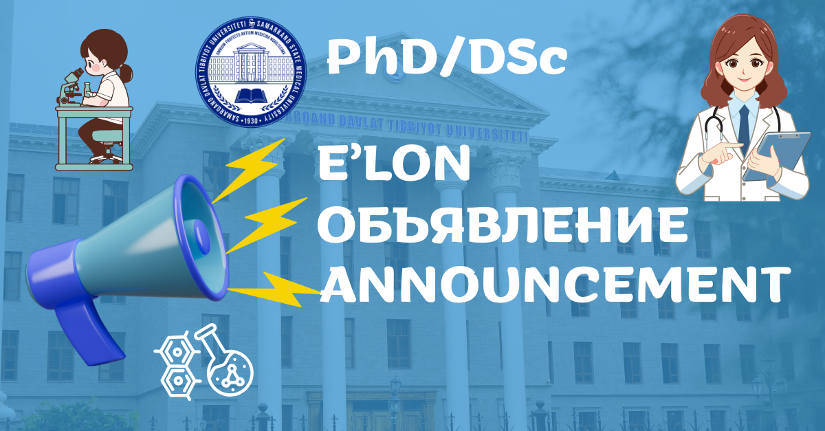 ​Ro’ziboyev Dilmurod Ro’zimetovichning tibbiyot fanlari doktori (DSc) dissertatsiya ishi himoyasi to‘g‘risida